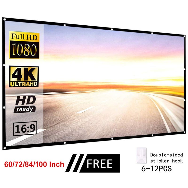 StepOK Projector Screen, White Projector Screen, 16:9 No Crease Home Theater Foldable Projection Screen 60"|72"|84"|100"|120"|150" - Image 2